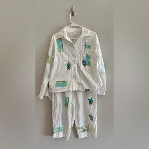 Vintage Play Alegre Handpainted  Art To Wear 2-Piece Set Top & Pants Size M/L